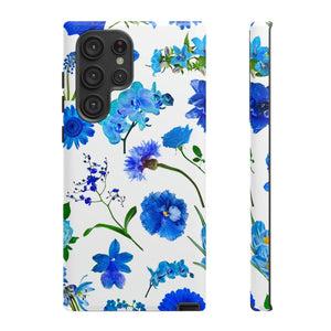 CASEBOB Phone Case Samsung Galaxy S22 Ultra / Glossy Vintage Flowers Blue Android Case (Protective)