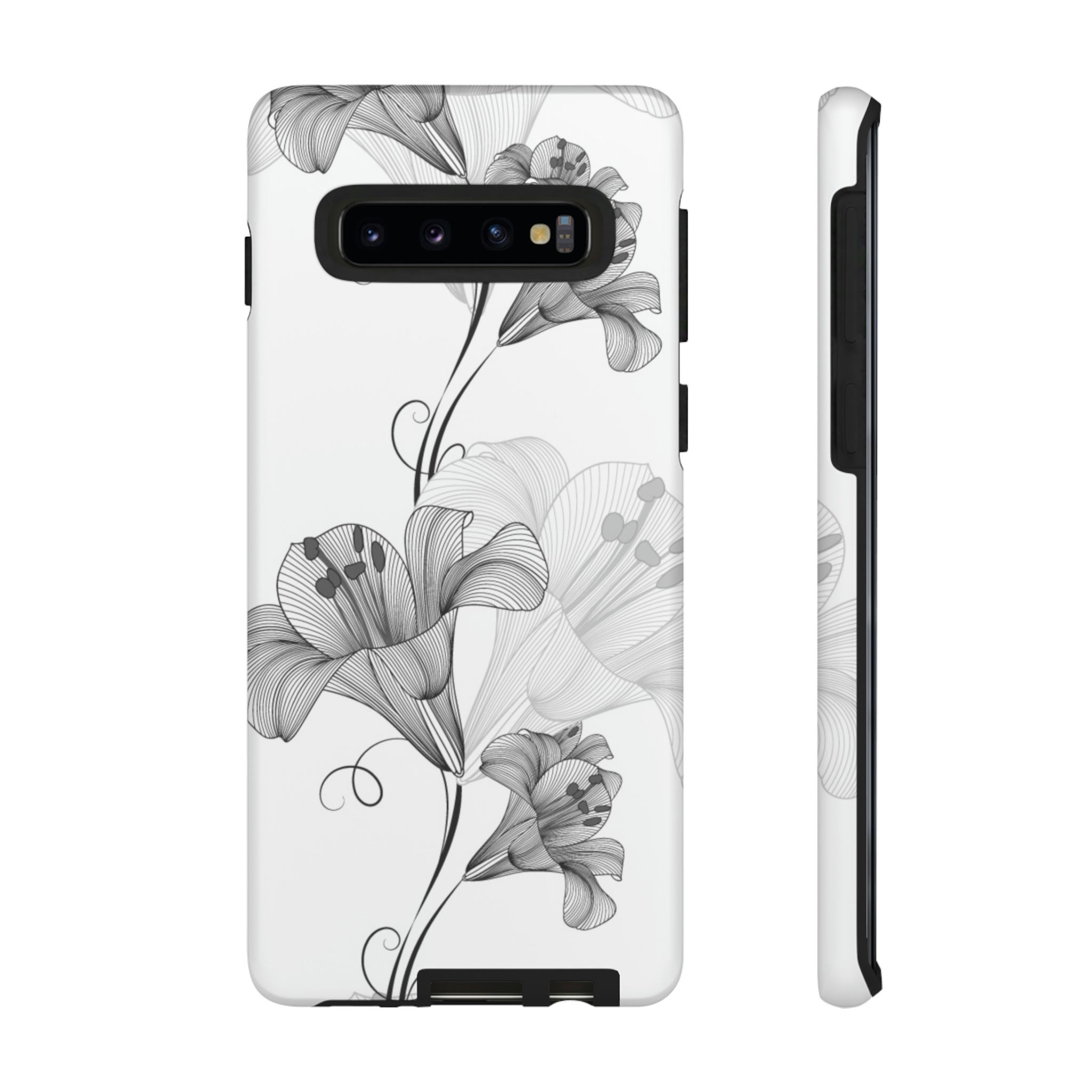 Lily Flower Monochrome Android Case (Protective) Samsung Galaxy S10 Matte Phone Case