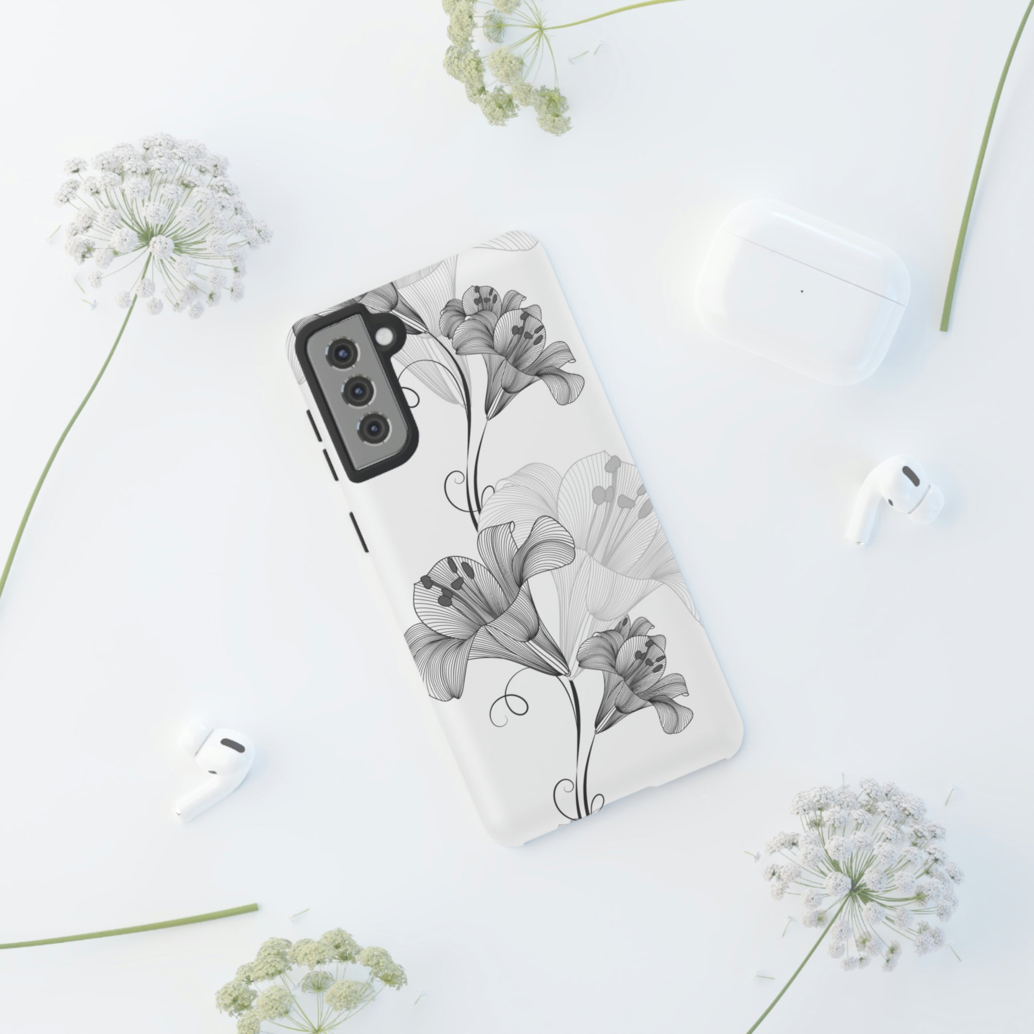 Lily Flower Monochrome Android Case (Protective) Phone Case