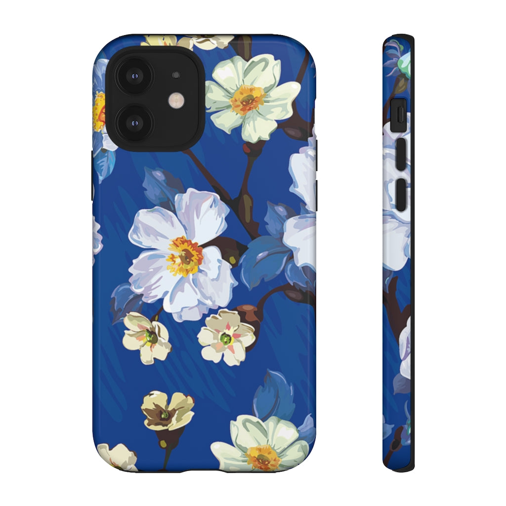 Elegant Flower on Blue iPhone Case (Protective) iPhone 12 Glossy Phone Case