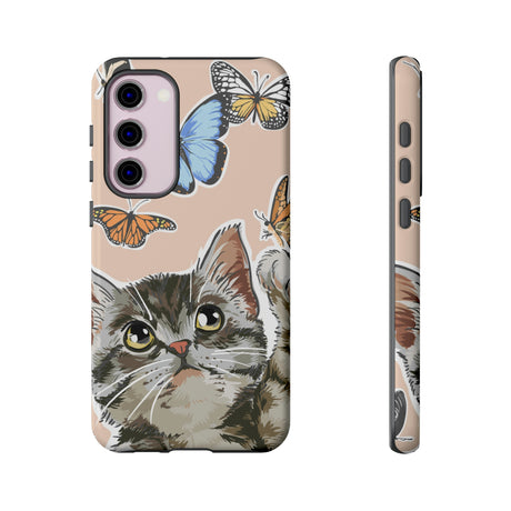 Cute Cat Butterflies Android Case (Protective) Samsung Galaxy S23 Plus Glossy Phone Case