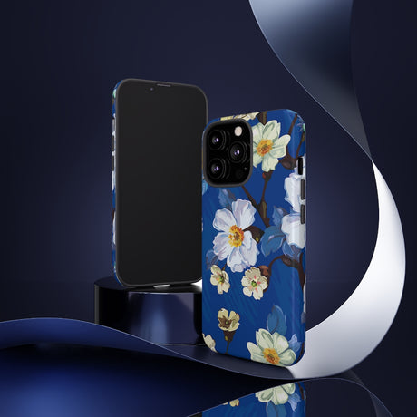 Elegant Flower on Blue iPhone Case (Protective) Phone Case