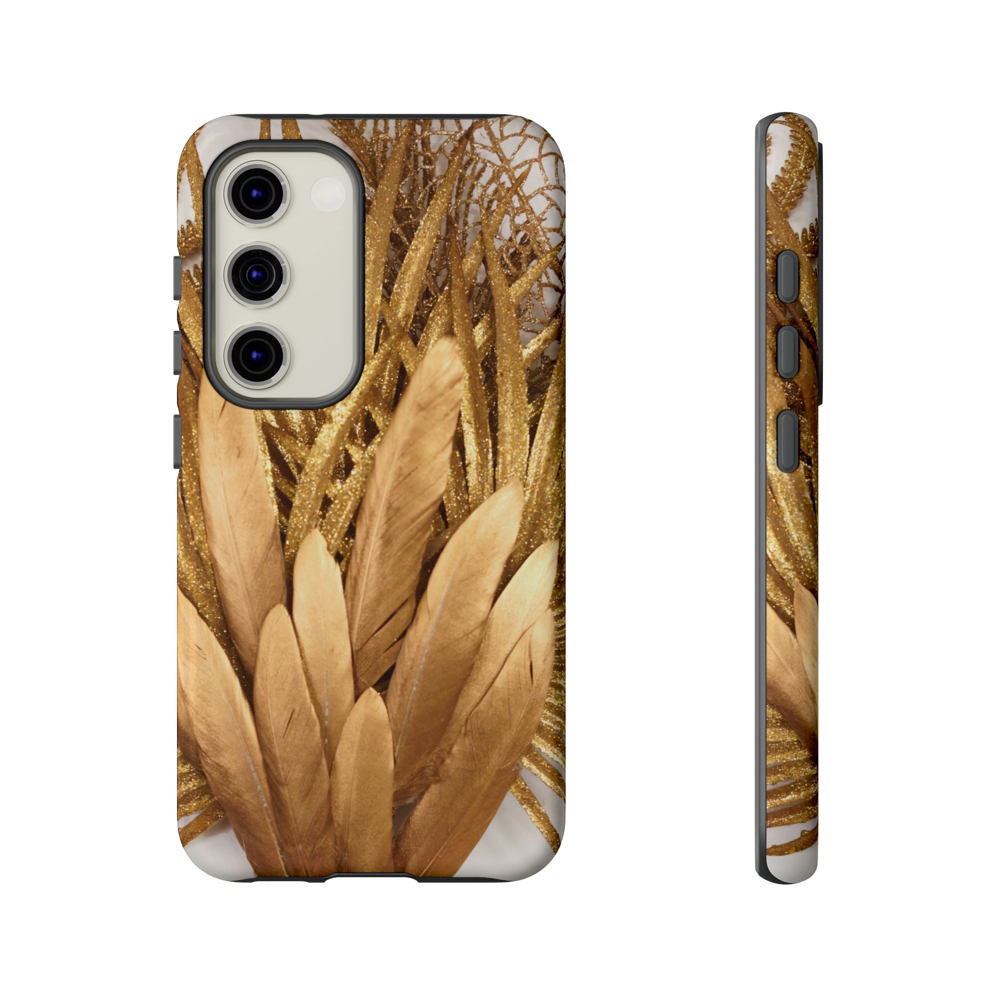 Gold Feather Android Case (Protective) Samsung Galaxy S23 Glossy Phone Case