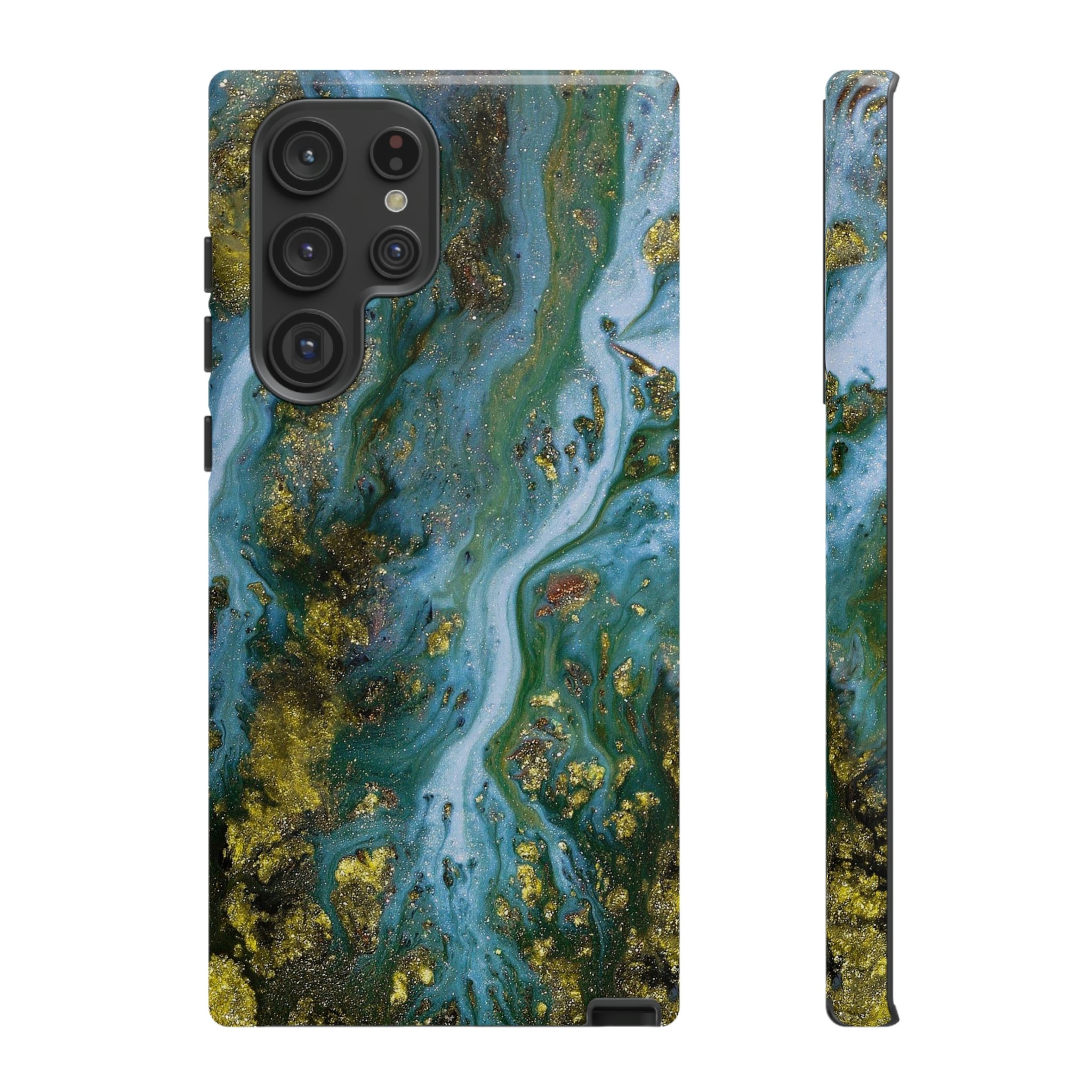 Ocean Blue Ink Art Android Case (Protective) Samsung Galaxy S22 Ultra Glossy Phone Case