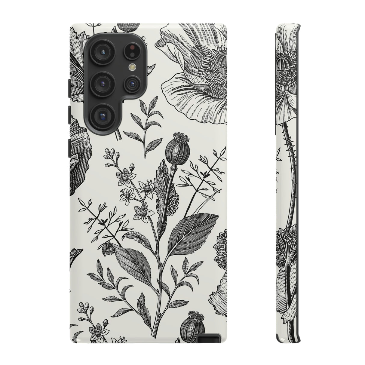 Poppy Gray Vintage Flower Samsung Case (Protective) Samsung Galaxy S22 Ultra Glossy Phone Case