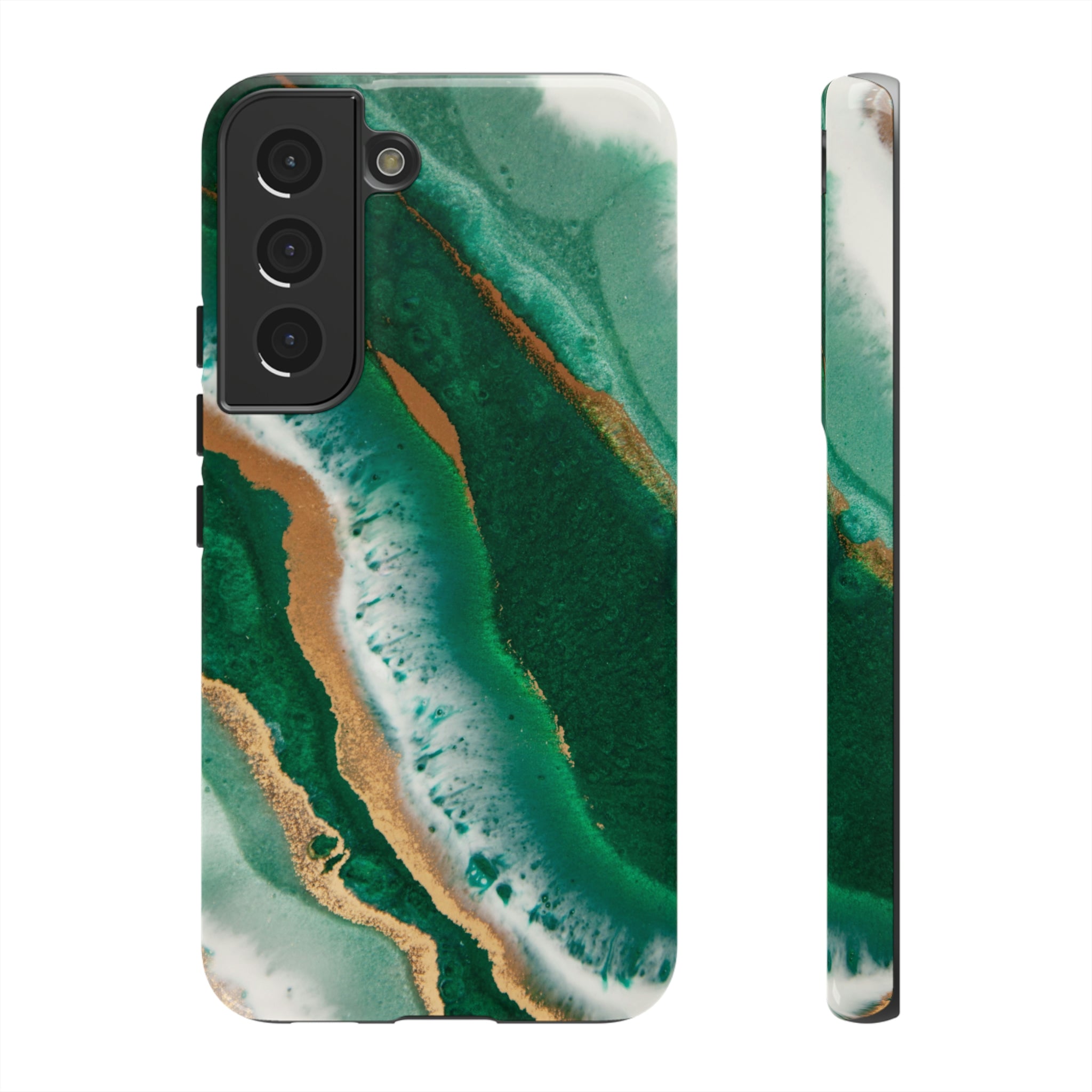 Green & Gold Epoxy Android Case (Protective) Samsung Galaxy S22 Glossy Phone Case