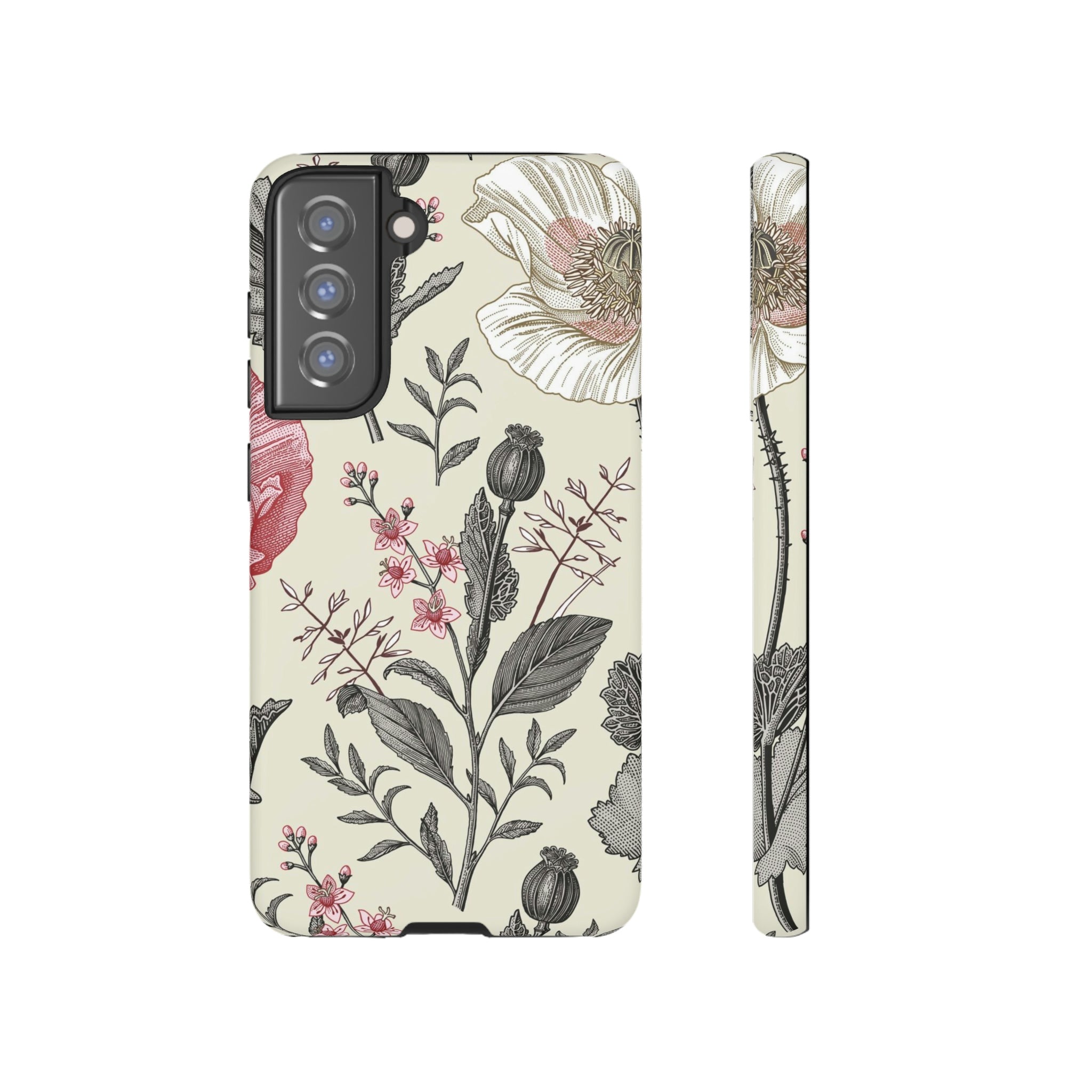 Poppy Pink Vintage Flower Samsung Case (Protective) Samsung Galaxy S21 FE Matte Phone Case