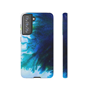 Blue Liquid Ink Art Android Case (Protective) Samsung Galaxy S21 FE Glossy Phone Case