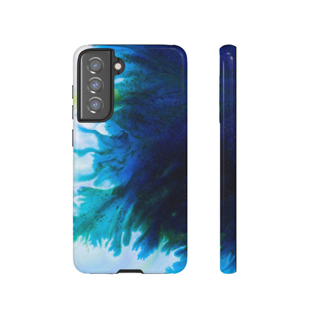 Blue Liquid Ink Art Android Case (Protective) Samsung Galaxy S21 FE Glossy Phone Case