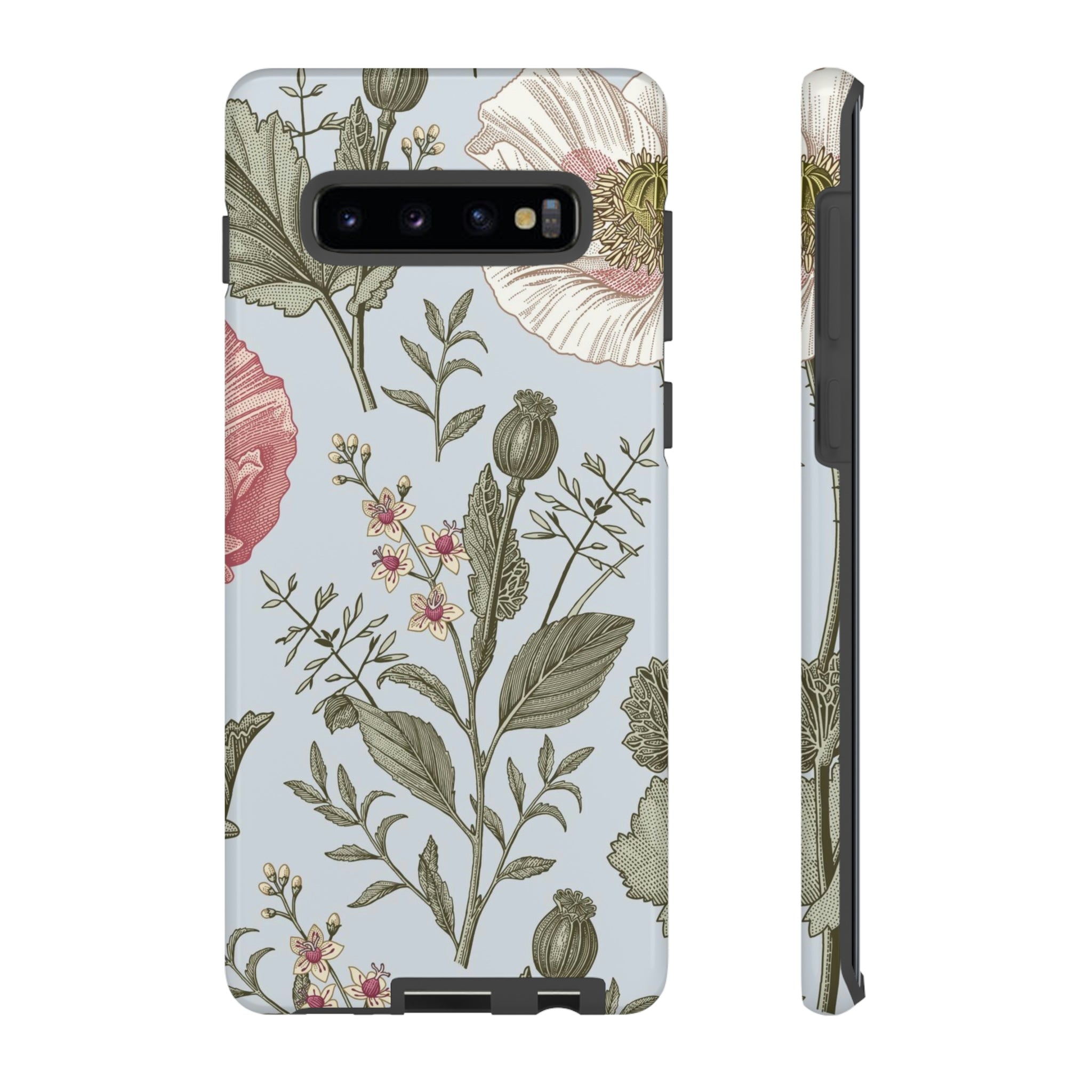 Poppy Blue Vintage Flower Samsung Case (Protective) Samsung Galaxy S10 Plus Glossy Phone Case