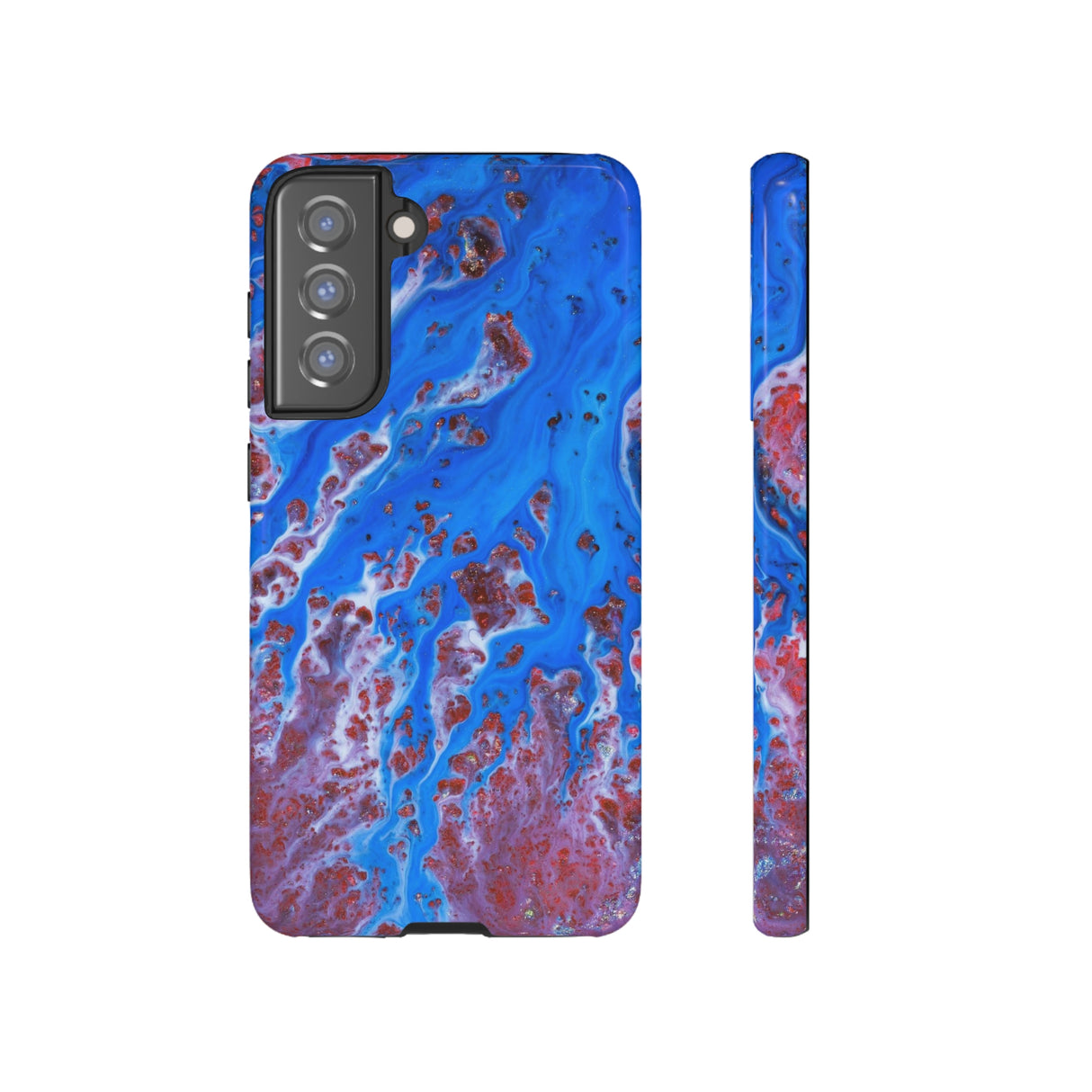 Bright Blue Ink Art Android Case (Protective) Samsung Galaxy S21 FE Glossy Phone Case