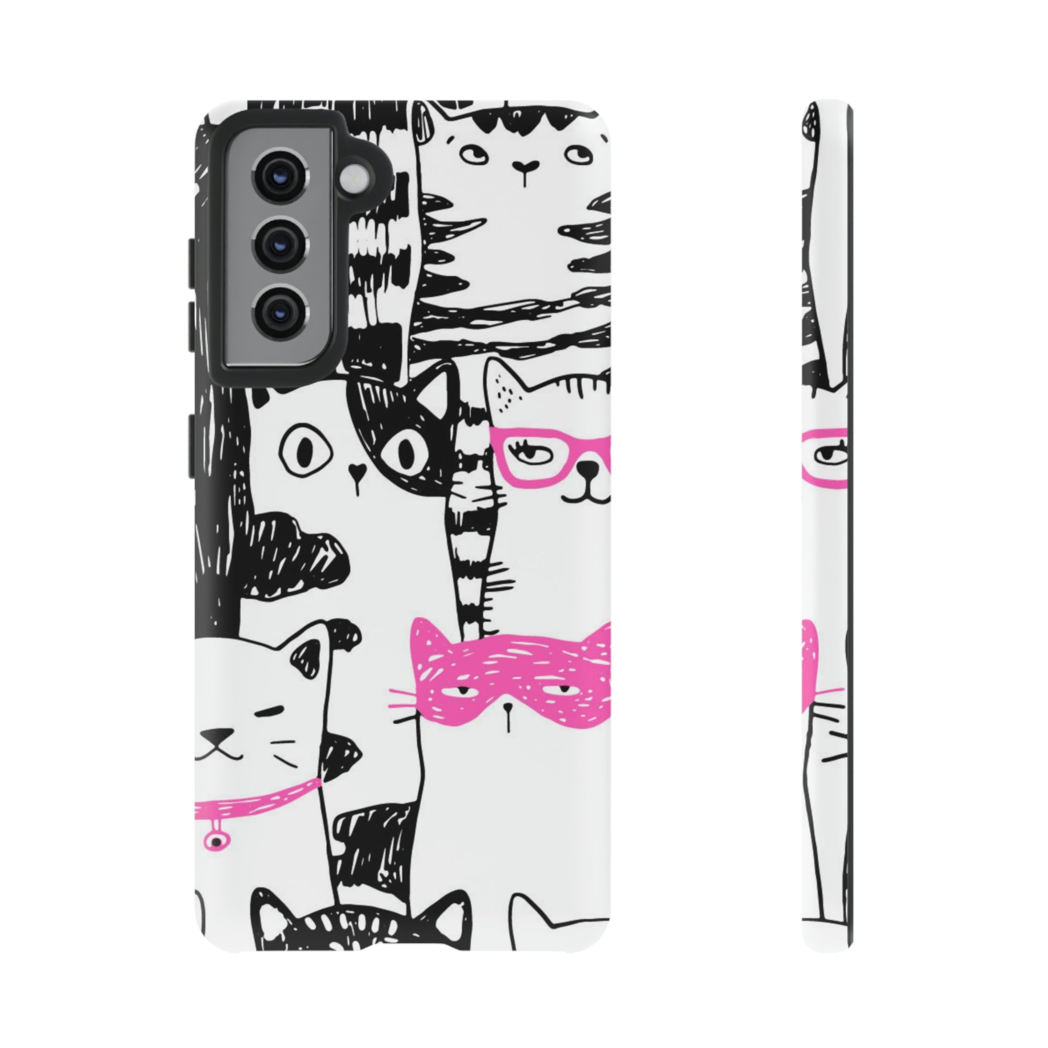 Black & Pink Cat Pattern Android Case (Protective) Samsung Galaxy S21 Matte Phone Case