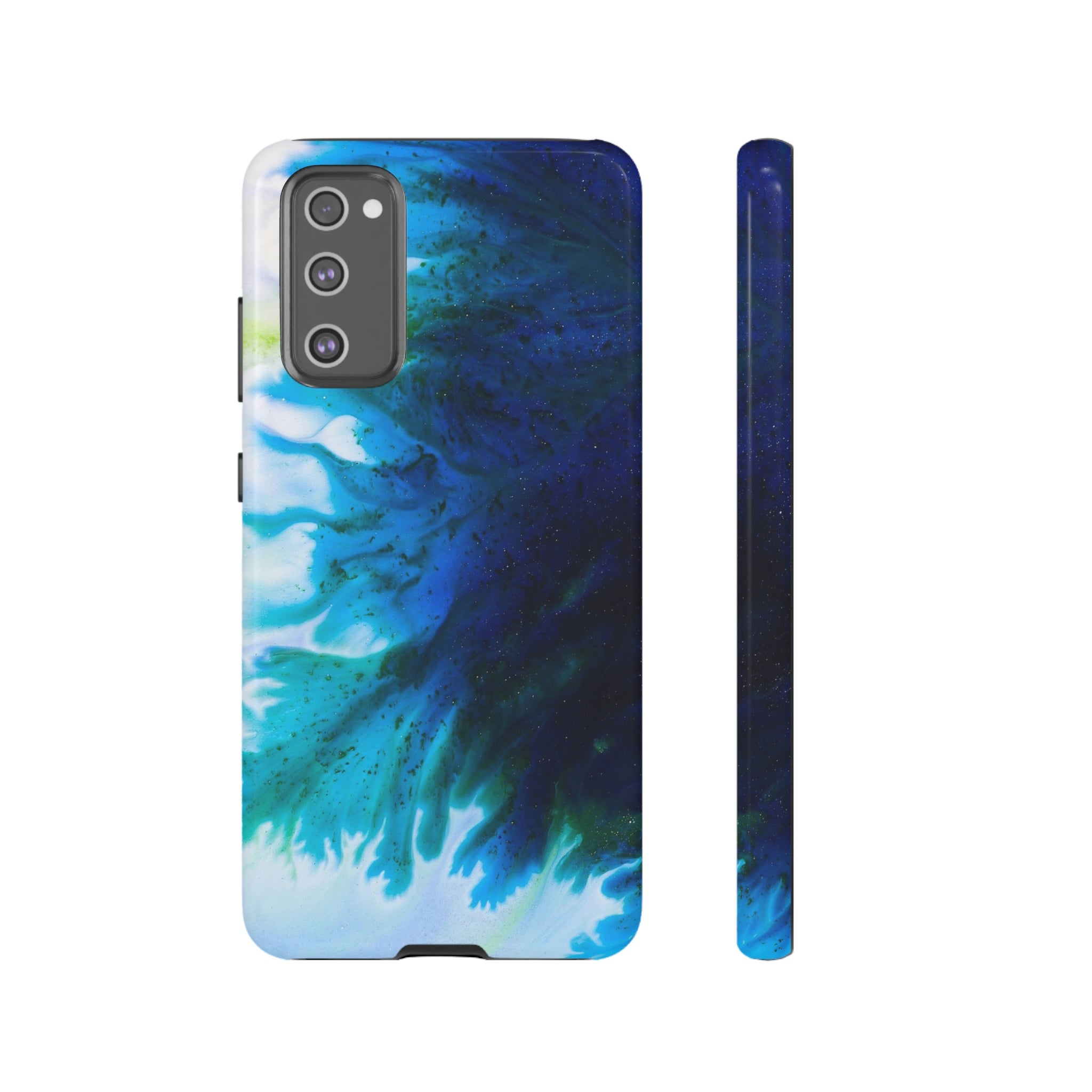 Blue Liquid Ink Art Android Case (Protective) Samsung Galaxy S20 FE Glossy Phone Case