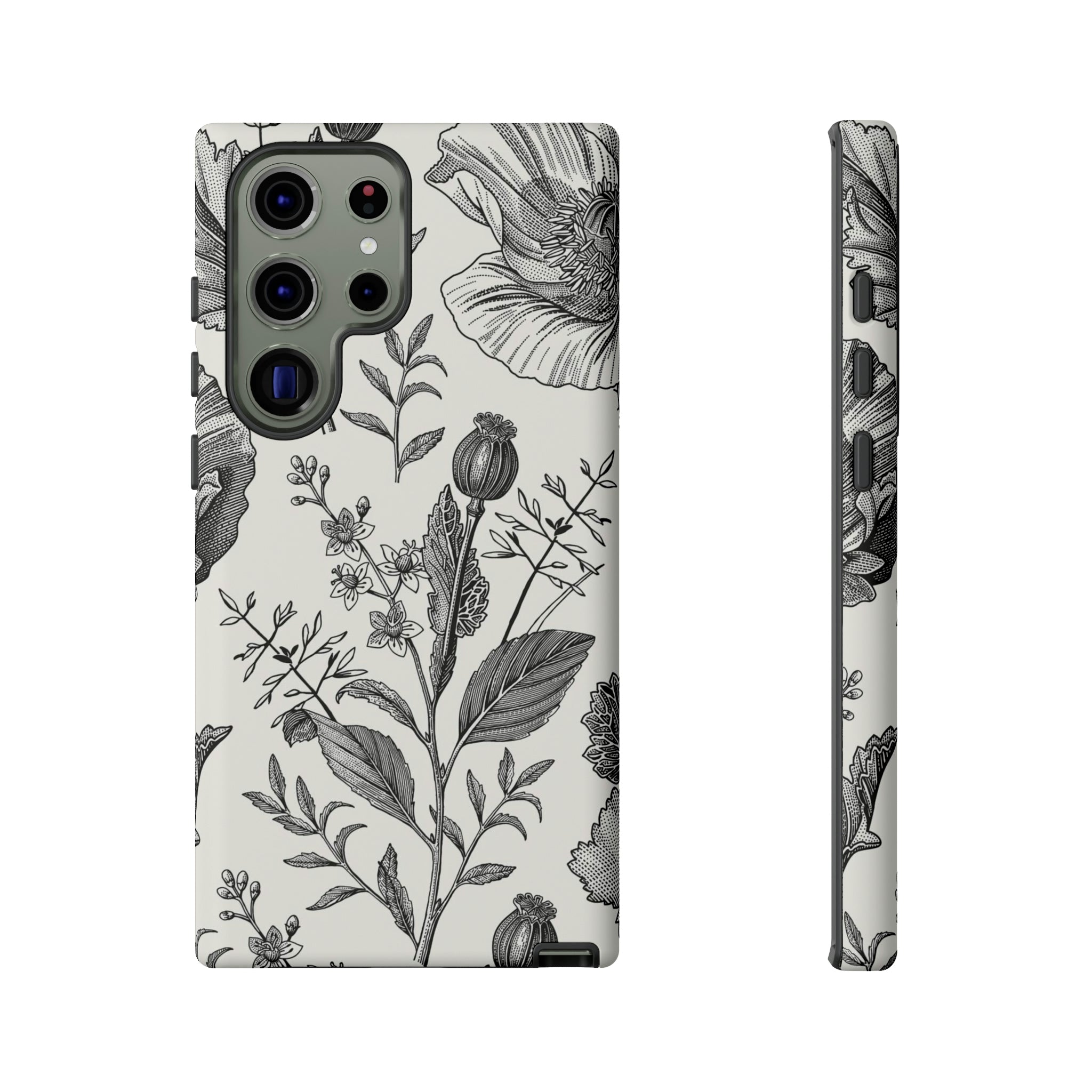 Poppy Gray Vintage Flower Samsung Case (Protective) Samsung Galaxy S23 Ultra Matte Phone Case