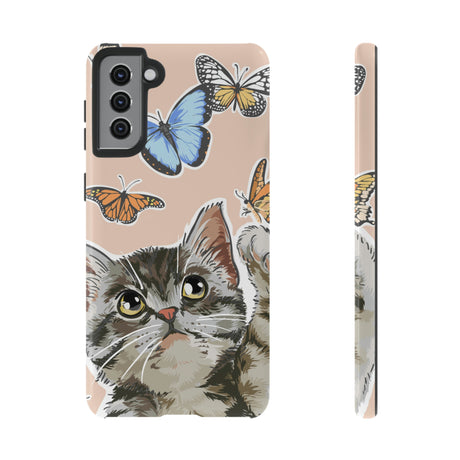 Cute Cat Butterflies Android Case (Protective) Samsung Galaxy S21 Plus Glossy Phone Case