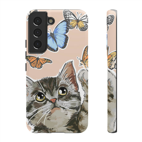 Cute Cat Butterflies Android Case (Protective) Samsung Galaxy S22 Matte Phone Case