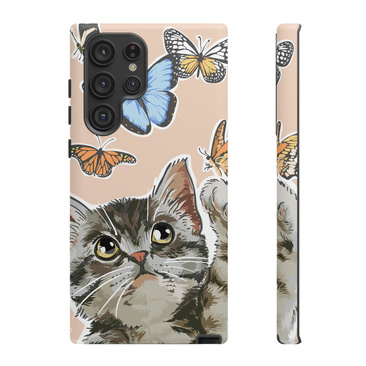 Cute Cat Butterflies Android Case (Protective) Samsung Galaxy S22 Ultra Matte Phone Case