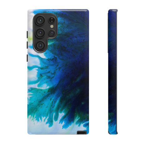 Blue Liquid Ink Art Android Case (Protective) Samsung Galaxy S22 Ultra Glossy Phone Case