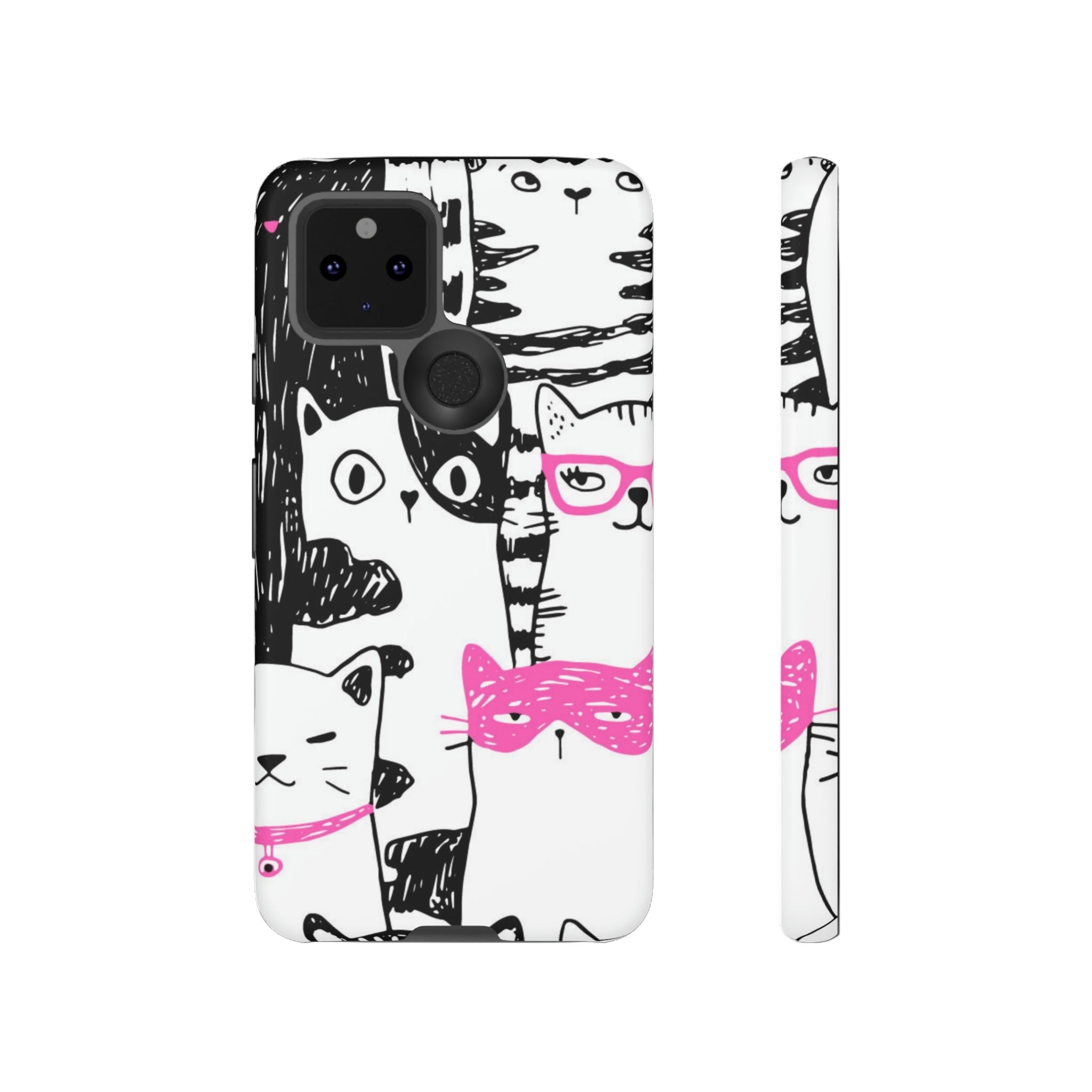 Black & Pink Cat Pattern Android Case (Protective) Google Pixel 5 5G Matte Phone Case