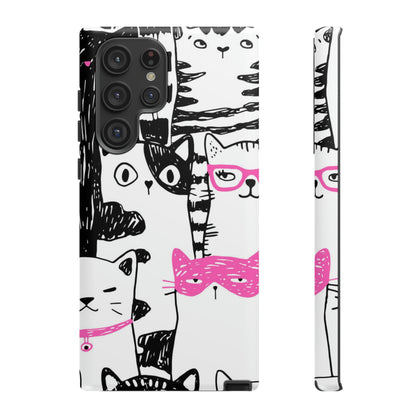 Black & Pink Cat Pattern Android Case (Protective) Samsung Galaxy S22 Ultra Matte Phone Case