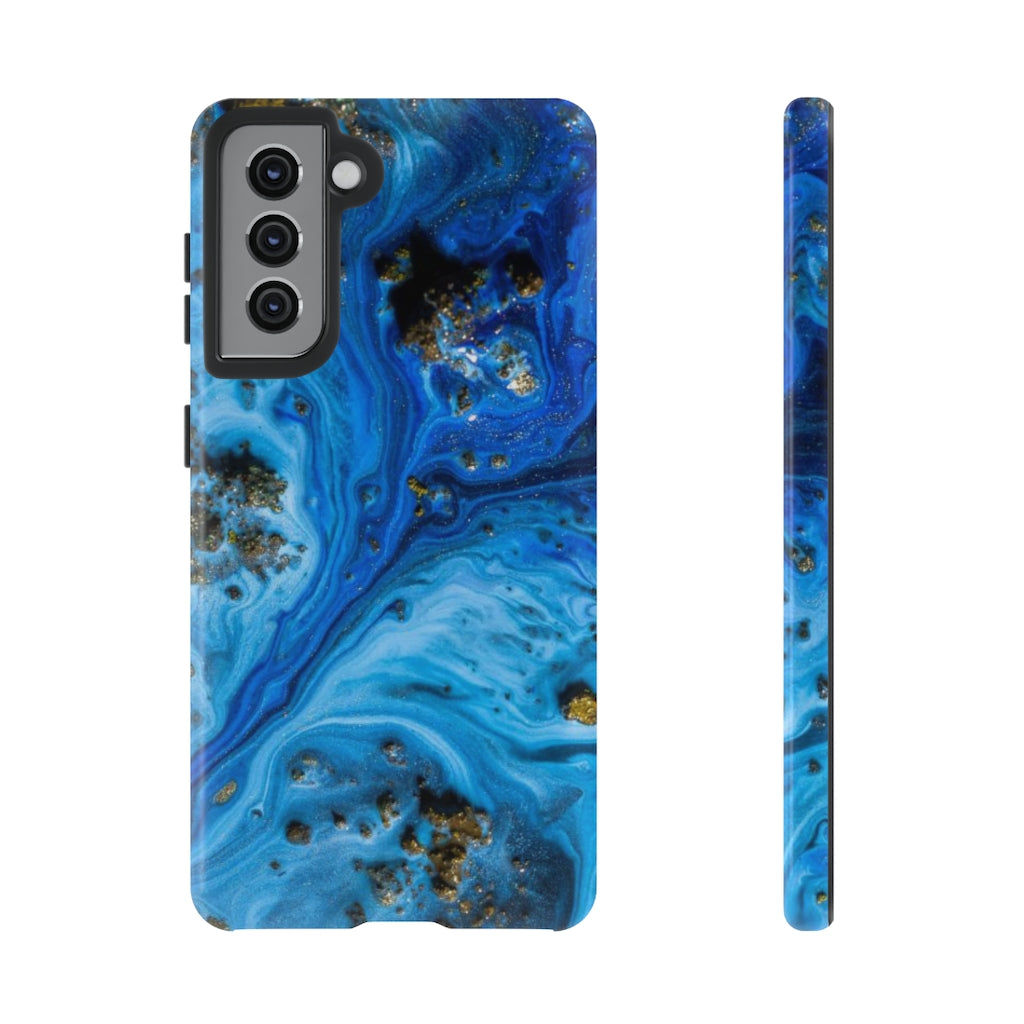 Blue Ice Melt Ink Art Android Case (Protective) Samsung Galaxy S21 Glossy Phone Case