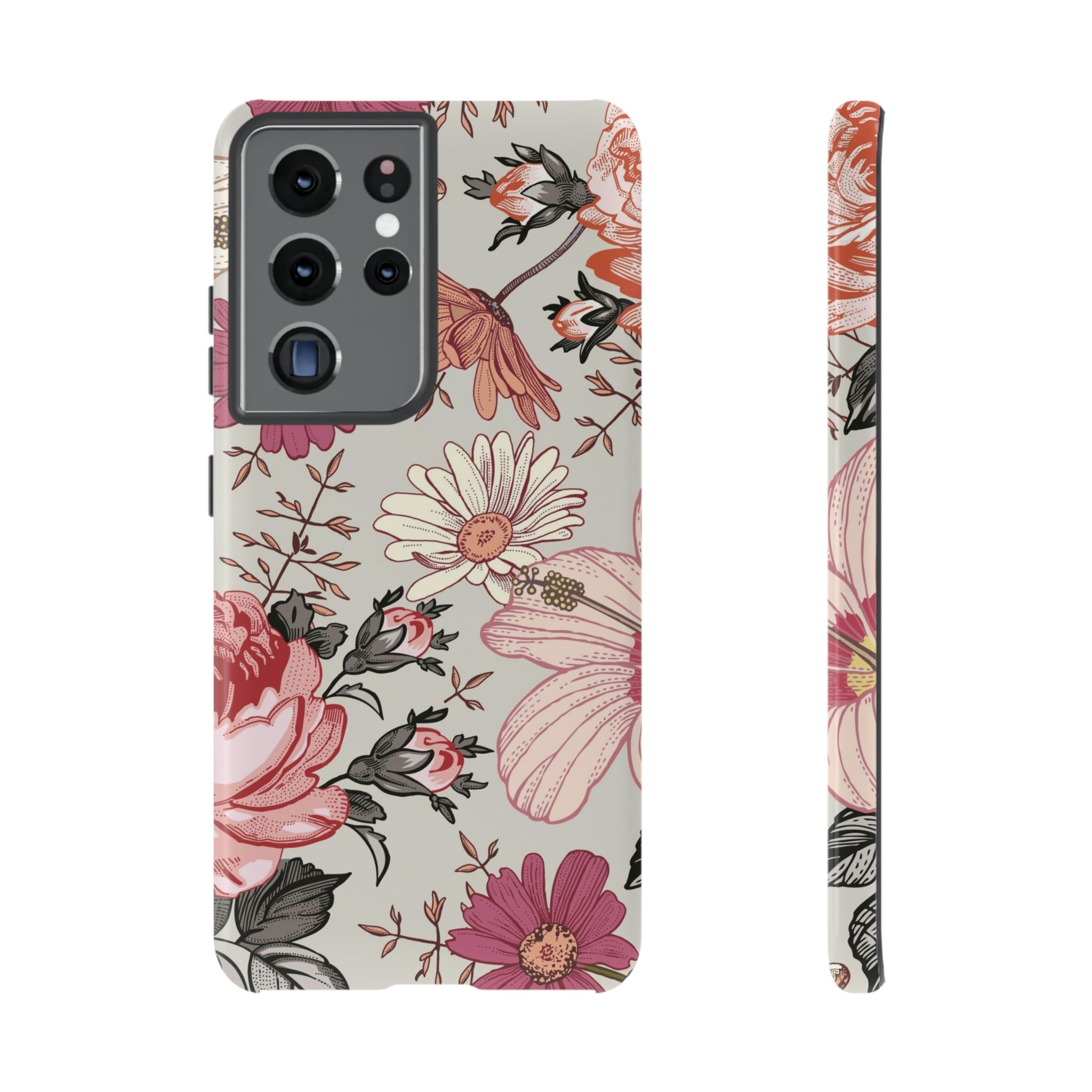 Pink daisies Vintage Flower Samsung Case (Protective) Samsung Galaxy S21 Ultra Glossy Phone Case