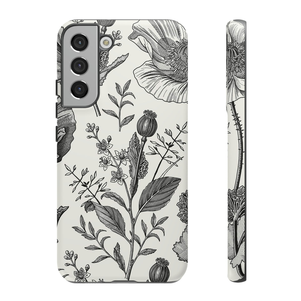 Poppy Gray Vintage Flower Samsung Case (Protective) Samsung Galaxy S22 Plus Matte Phone Case