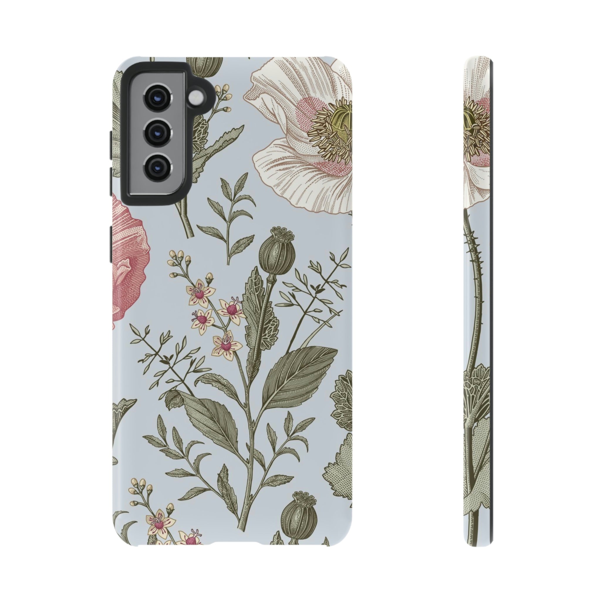 Poppy Blue Vintage Flower Samsung Case (Protective) Samsung Galaxy S21 Plus Glossy Phone Case