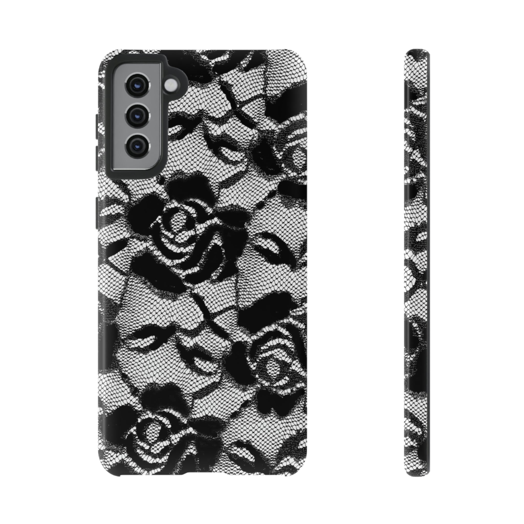 Black Rose Lace Gothic Flower Samsung Case (Protective) Samsung Galaxy S21 Plus Glossy Phone Case