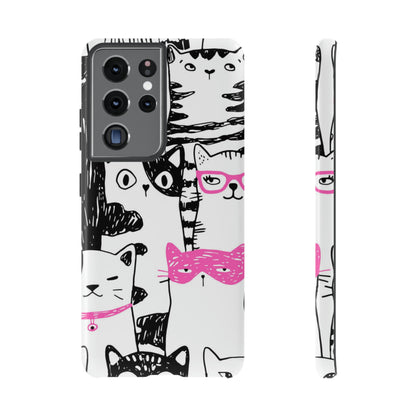 Black & Pink Cat Pattern Android Case (Protective) Samsung Galaxy S21 Ultra Glossy Phone Case