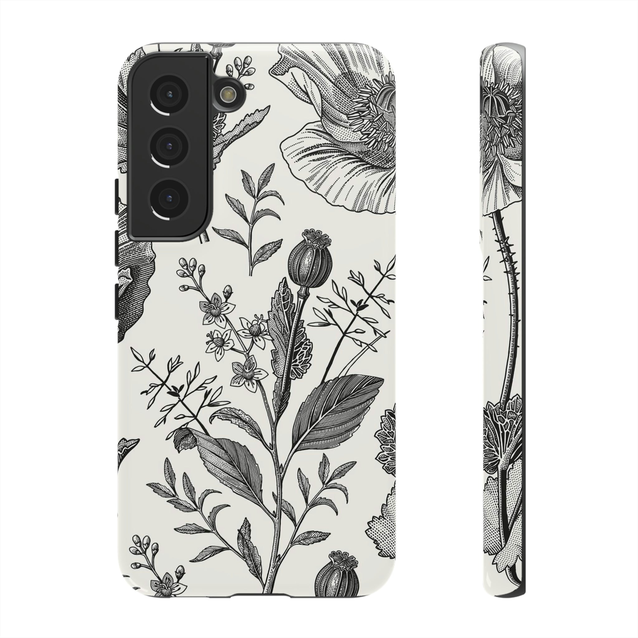 Poppy Gray Vintage Flower Samsung Case (Protective) Samsung Galaxy S22 Glossy Phone Case