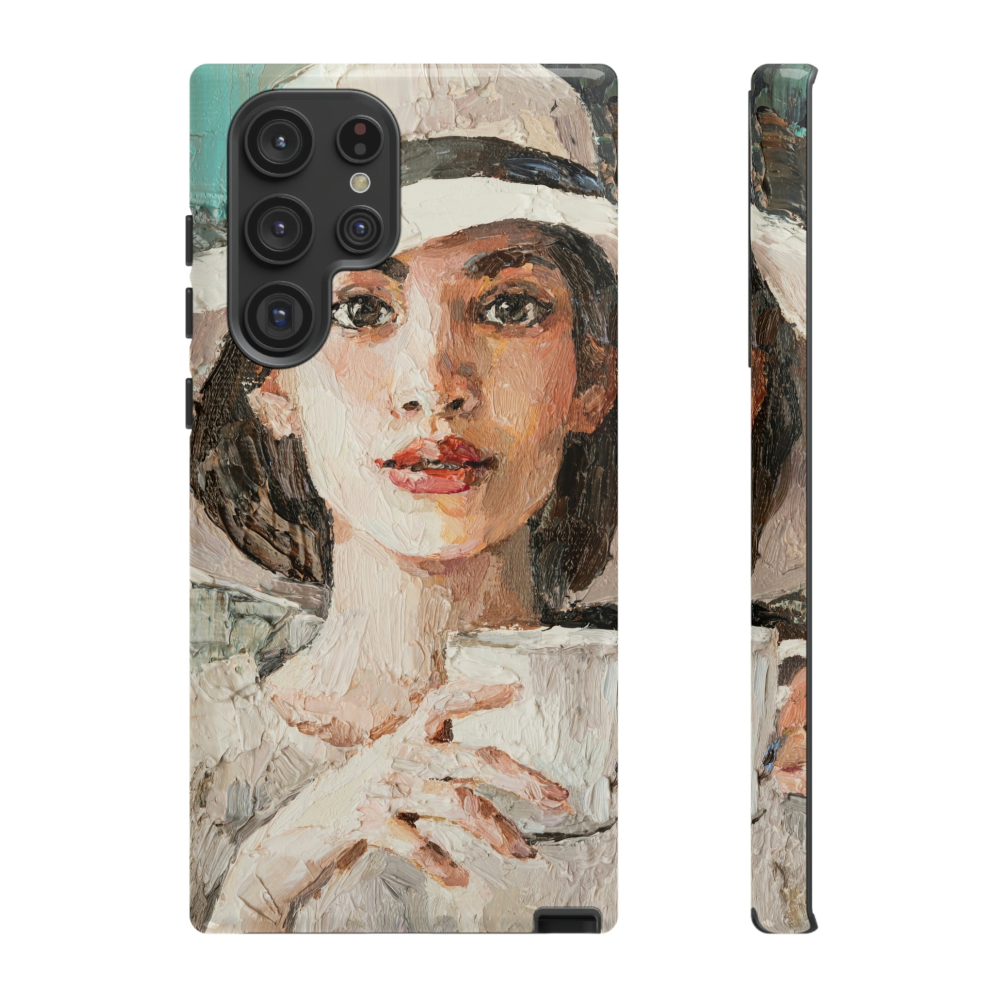 Lady White Hat Android Case (Protective) Samsung Galaxy S22 Ultra Glossy Phone Case