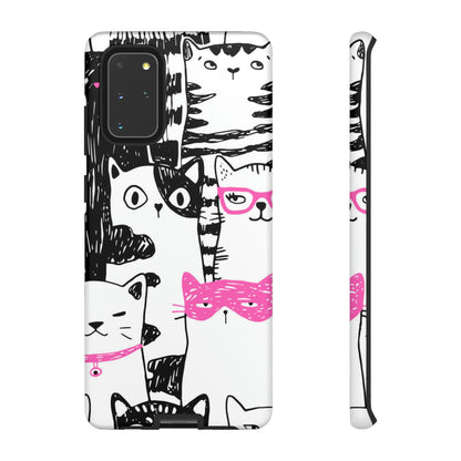 Black & Pink Cat Pattern Android Case (Protective) Samsung Galaxy S20+ Matte Phone Case