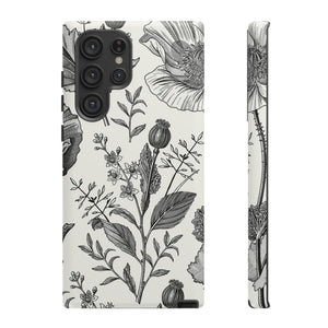 Poppy Gray Vintage Flower Samsung Case (Protective) Samsung Galaxy S22 Ultra Matte Phone Case