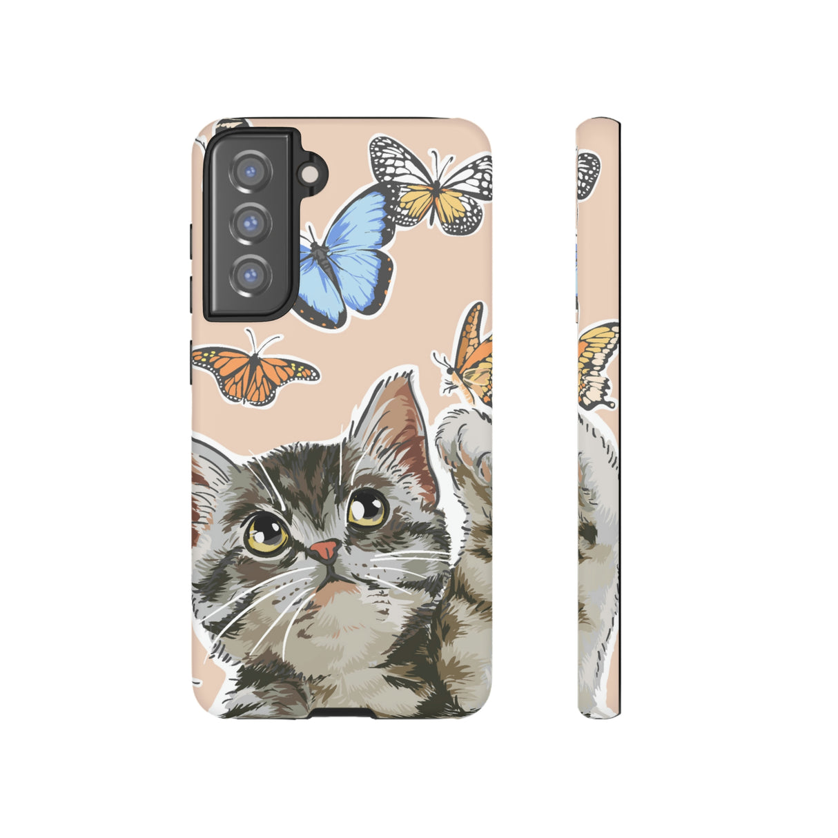 Cute Cat Butterflies Android Case (Protective) Samsung Galaxy S21 FE Matte Phone Case