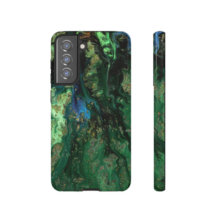 Green Liquid Marble Ink Art Android Case (Protective) Samsung Galaxy S21 FE Glossy Phone Case