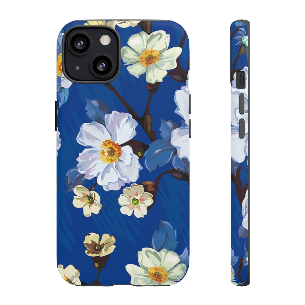 Elegant Flower on Blue iPhone Case (Protective) iPhone 13 Matte Phone Case