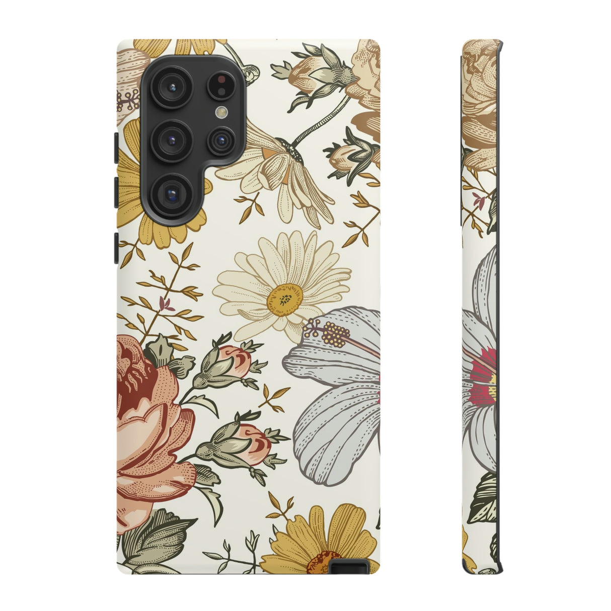 Linear Vintage Flower Samsung Case (Protective) Samsung Galaxy S22 Ultra Matte Phone Case