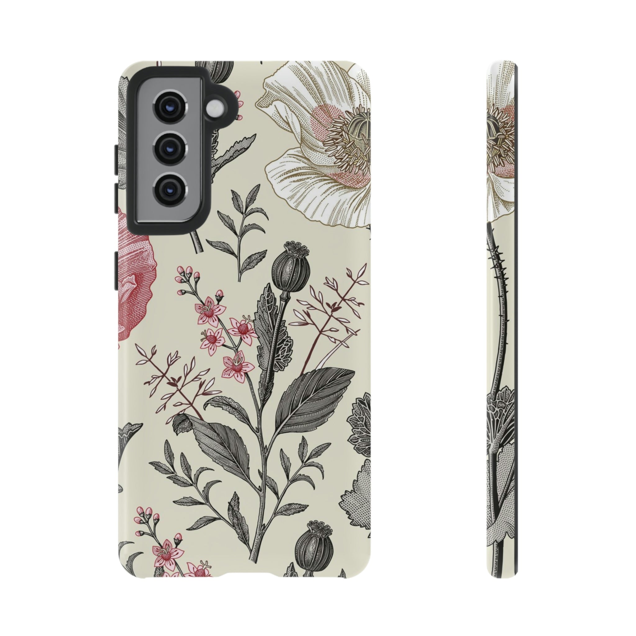 Poppy Pink Vintage Flower Samsung Case (Protective) Samsung Galaxy S21 Glossy Phone Case