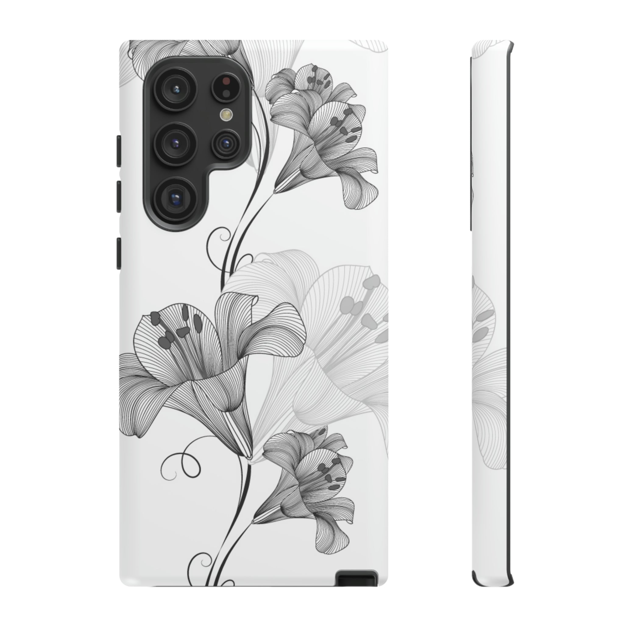 Lily Flower Monochrome Android Case (Protective) Samsung Galaxy S22 Ultra Matte Phone Case