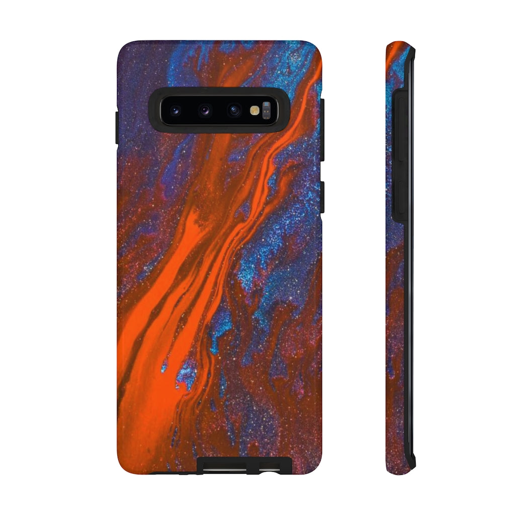 Orange Spikes Ink Art Android Case (Protective) Samsung Galaxy S10 Glossy Phone Case