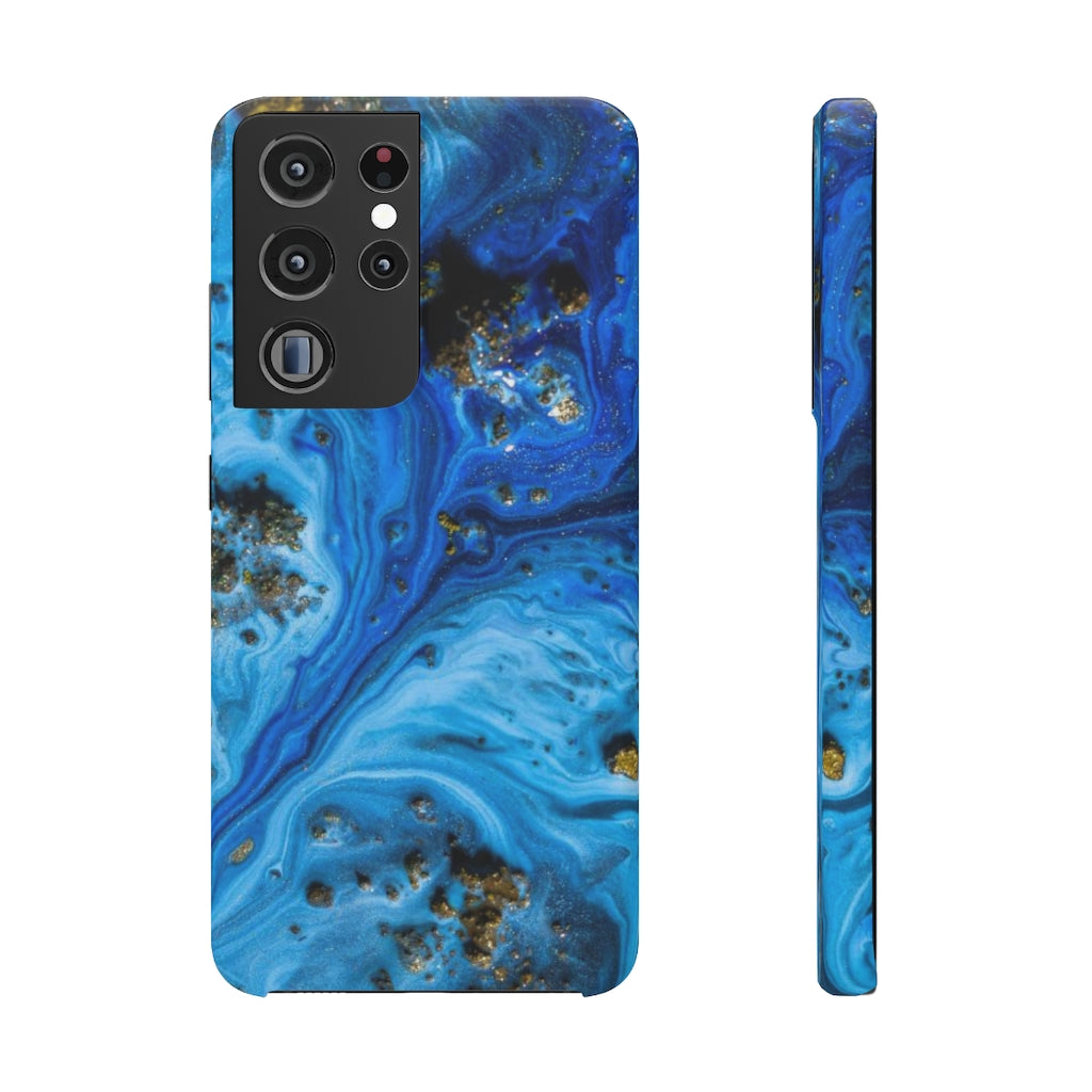 Blue Ice Melt Ink Art Android Case (Slim) Samsung Galaxy S21 Ultra Glossy Phone Case