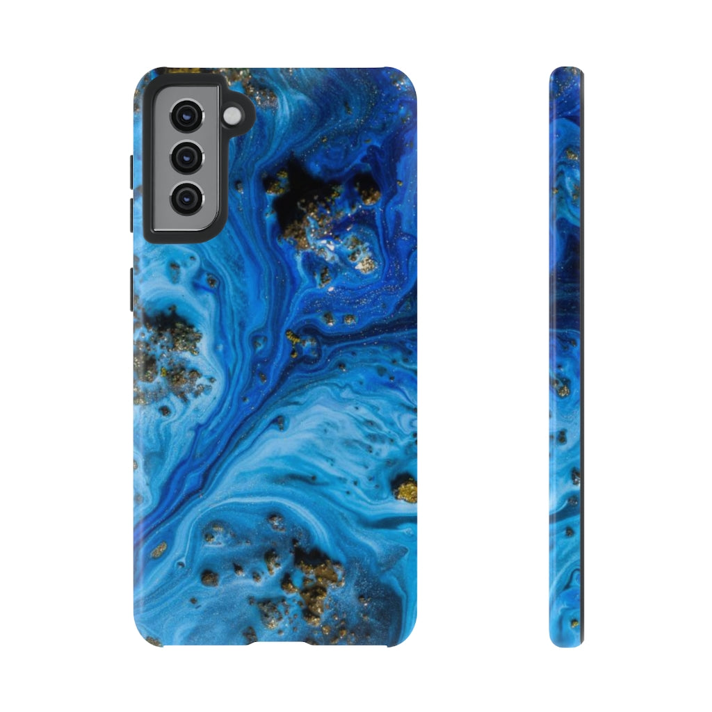 Blue Ice Melt Ink Art Android Case (Protective) Samsung Galaxy S21 Plus Glossy Phone Case