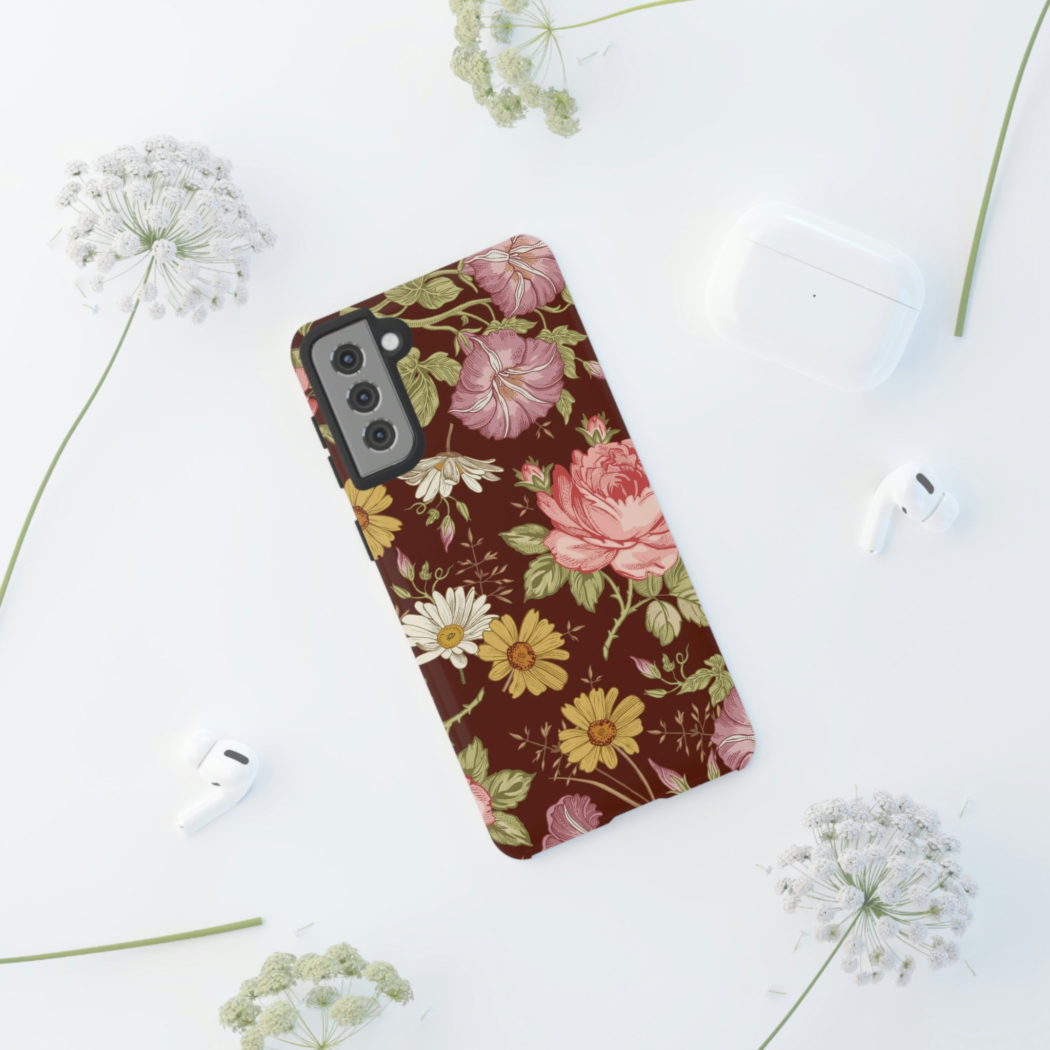 Dark red Vintage Flower Samsung Case (Protective) Phone Case