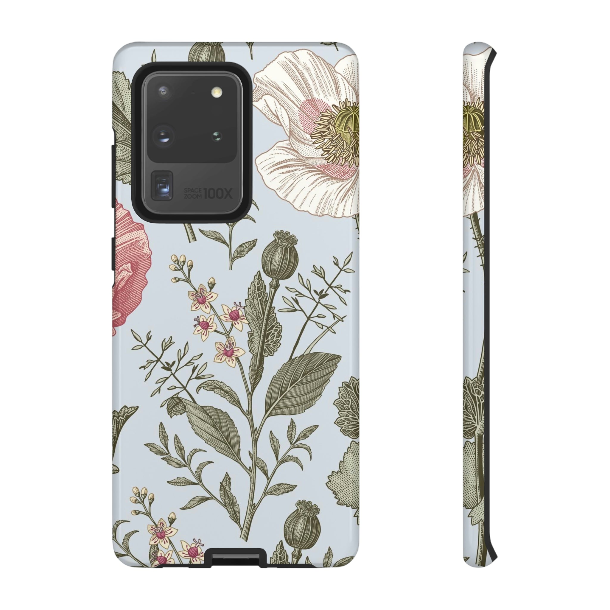 Poppy Blue Vintage Flower Samsung Case (Protective) Samsung Galaxy S20 Ultra Glossy Phone Case