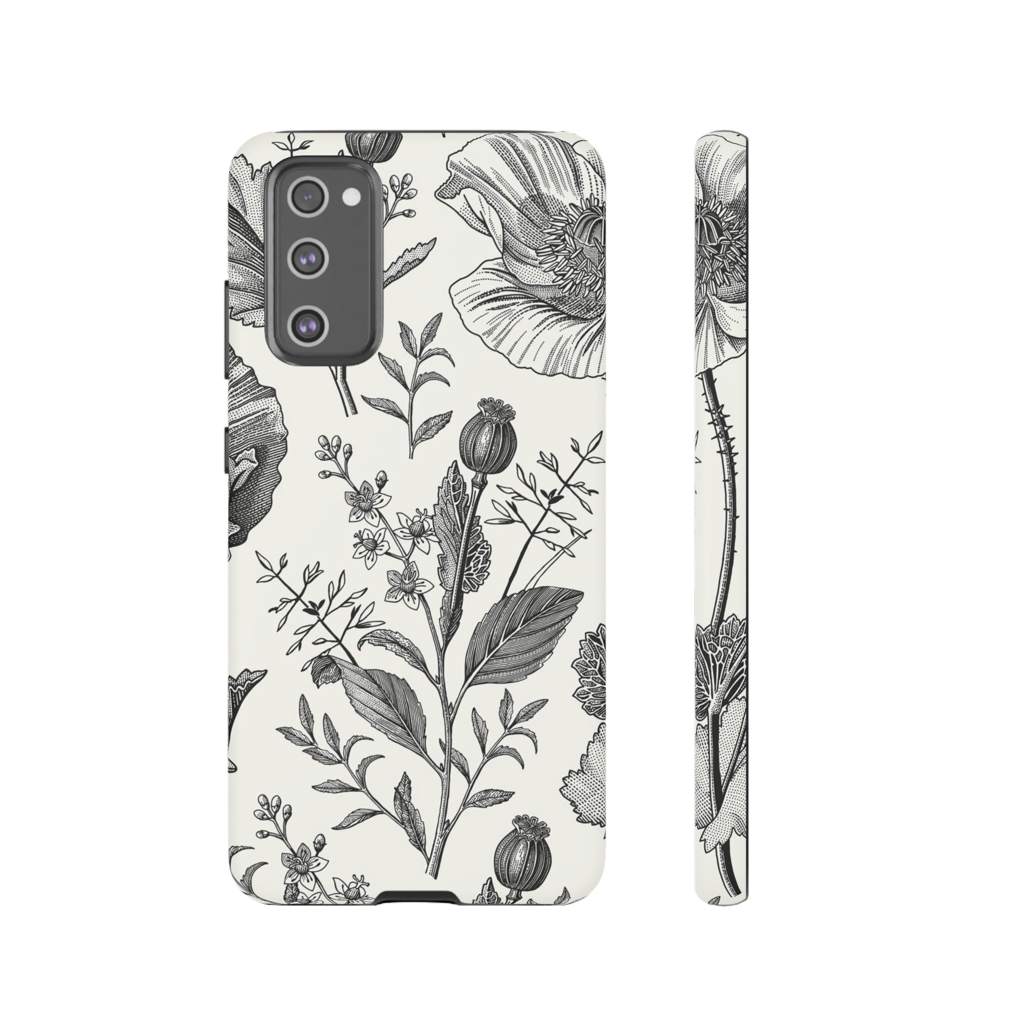 Poppy Gray Vintage Flower Samsung Case (Protective) Samsung Galaxy S20 FE Matte Phone Case