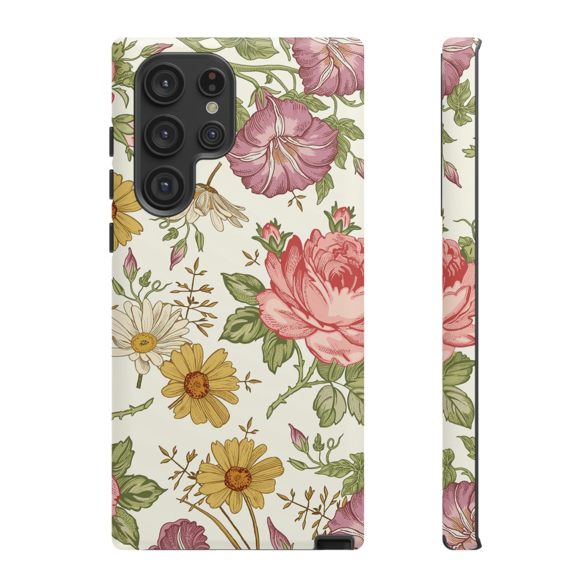 Fabric Vintage Flower Samsung Case (Protective) Samsung Galaxy S22 Ultra Matte Phone Case