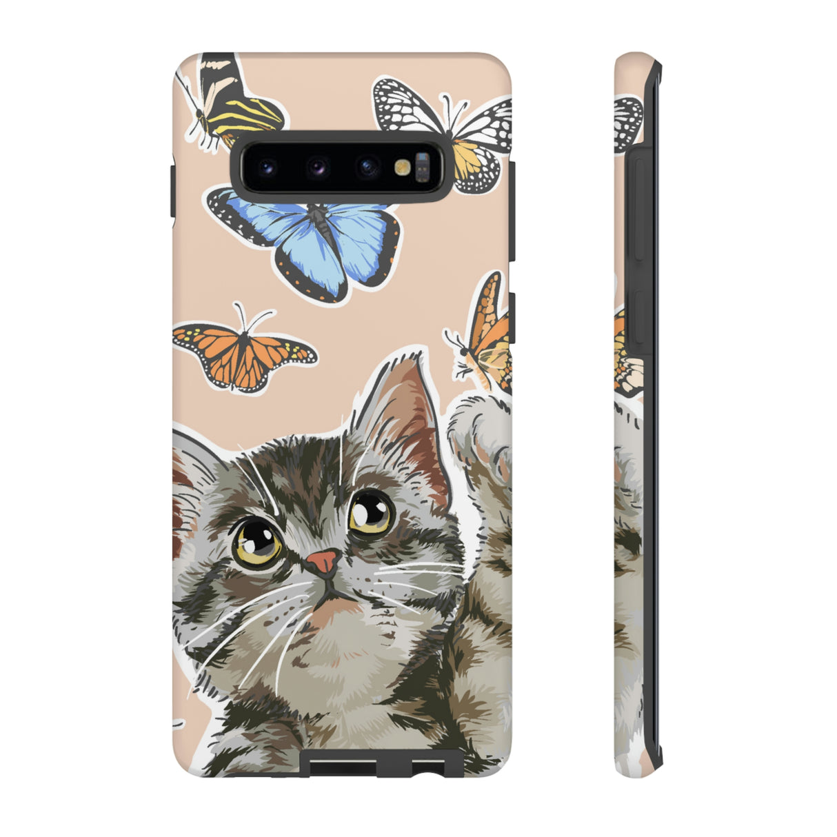 Cute Cat Butterflies Android Case (Protective) Samsung Galaxy S10 Plus Matte Phone Case