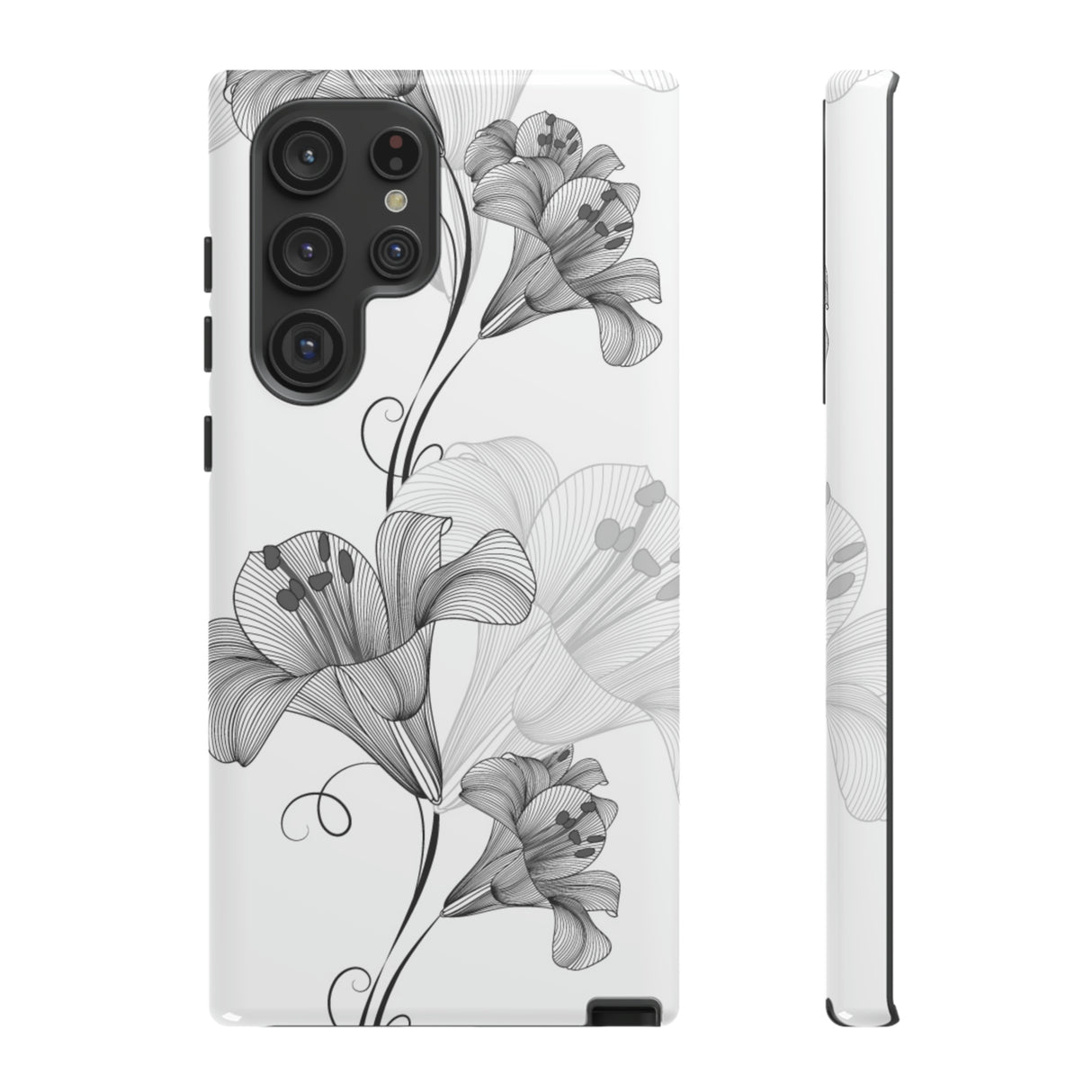 Lily Flower Monochrome Android Case (Protective) Samsung Galaxy S22 Ultra Glossy Phone Case