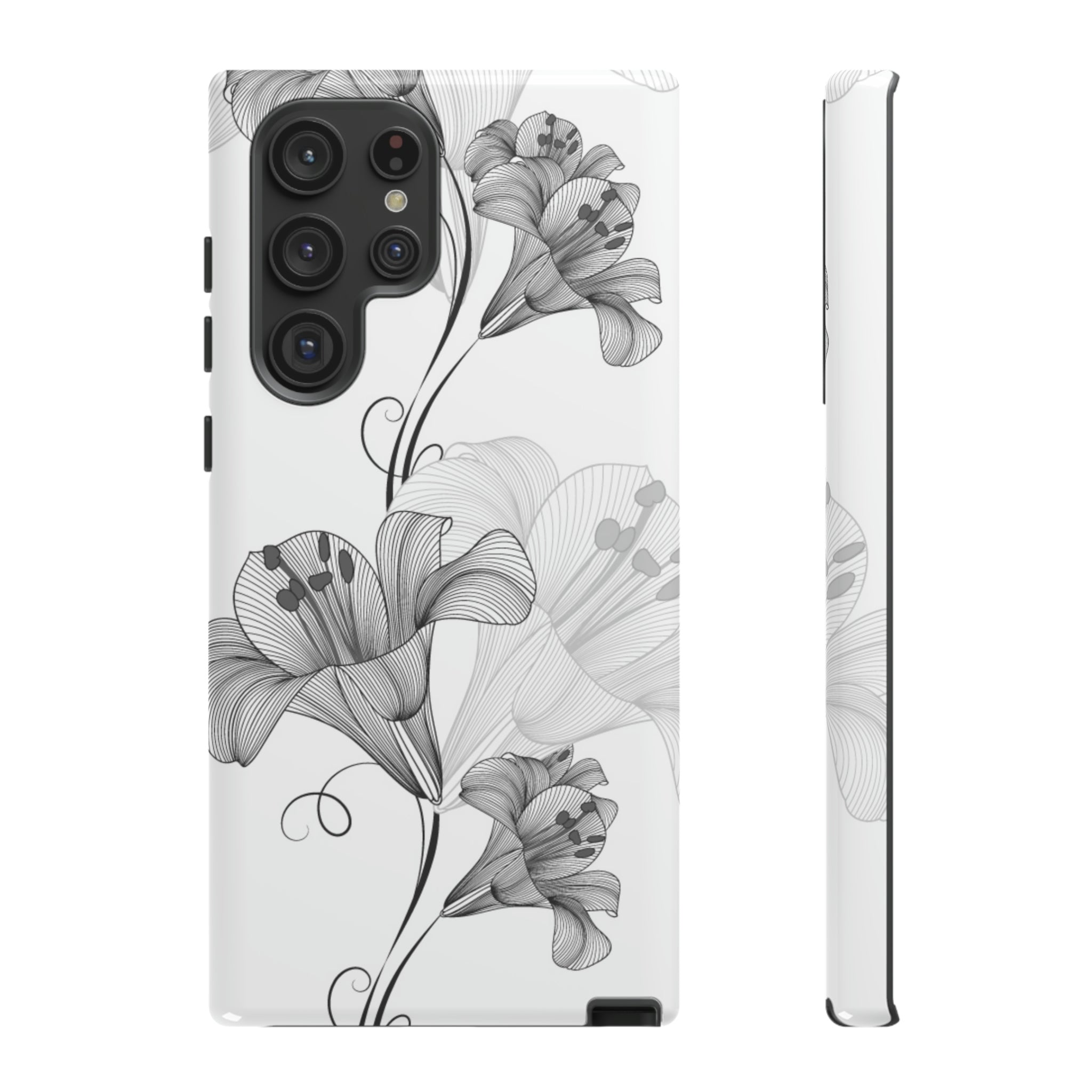 Lily Flower Monochrome Android Case (Protective) Samsung Galaxy S22 Ultra Glossy Phone Case